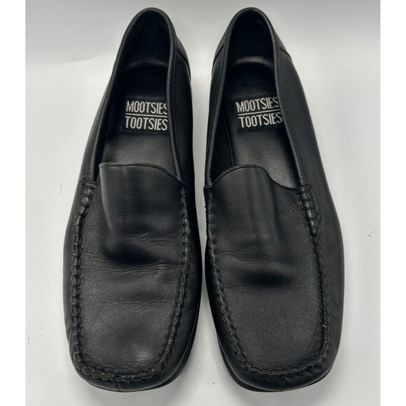 MOOTSIES TOOTSIES Black Leather Slip-On Royal Moccasins~Flat Loafers-Womens Sz 7 - Picture 1 of 8